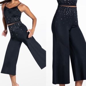 Weissman Elite dance costume 2 piece Black pants top Crystal Culotte SH12694 LA